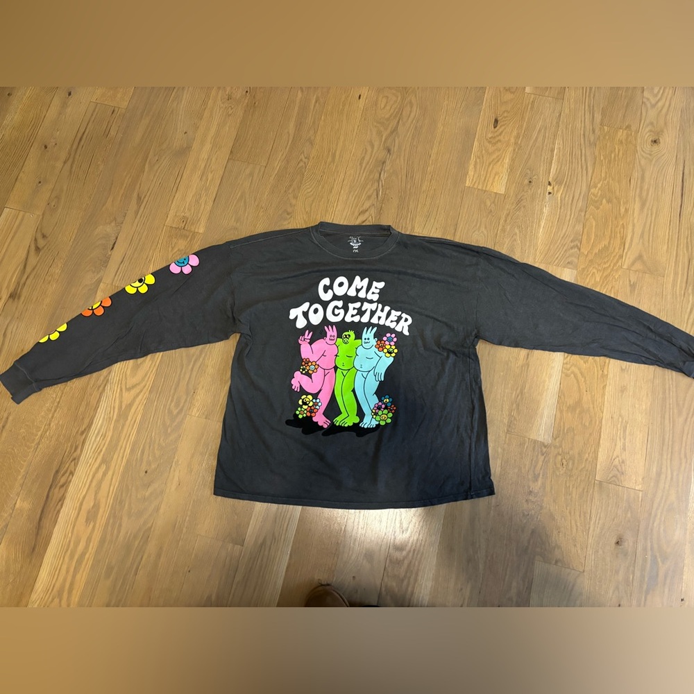 Come Together Black Graphic Long Sleeve Tee - Colorful Characters Dreyfus art